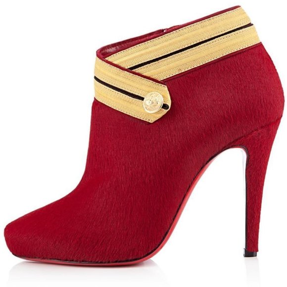 Christian Louboutin MARYCHAL Red Pony Hair Ankle Booties Boots Heels - Picture 3 of 12